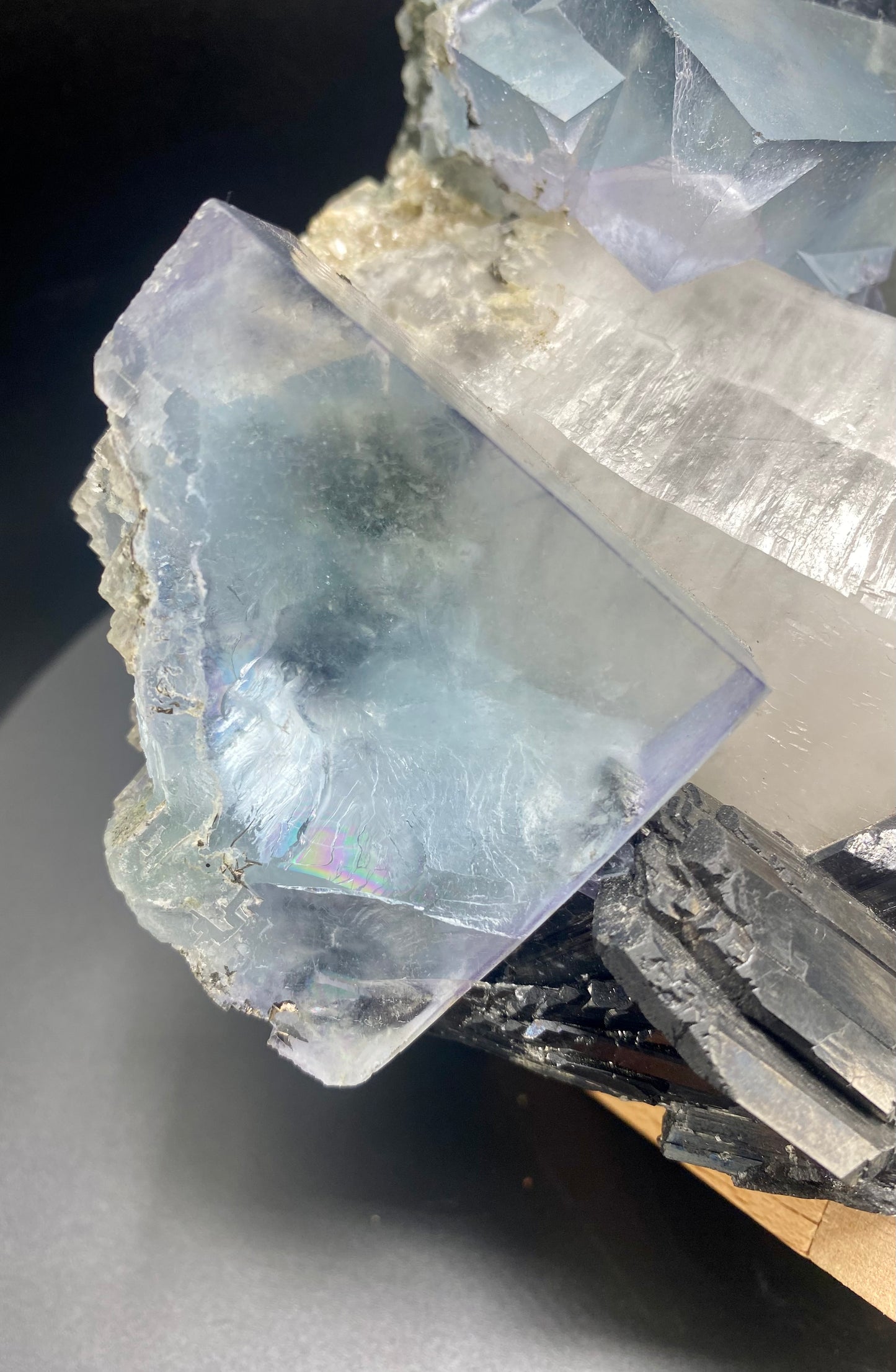Large Wolframite, Purple Phantom Fluorite, Aqua Colored Fluorite, Pyrite, and Muscovite on large double Terminated Quartz (SUPER RARE MUSEUM/COLLECTOR QUALITY!)