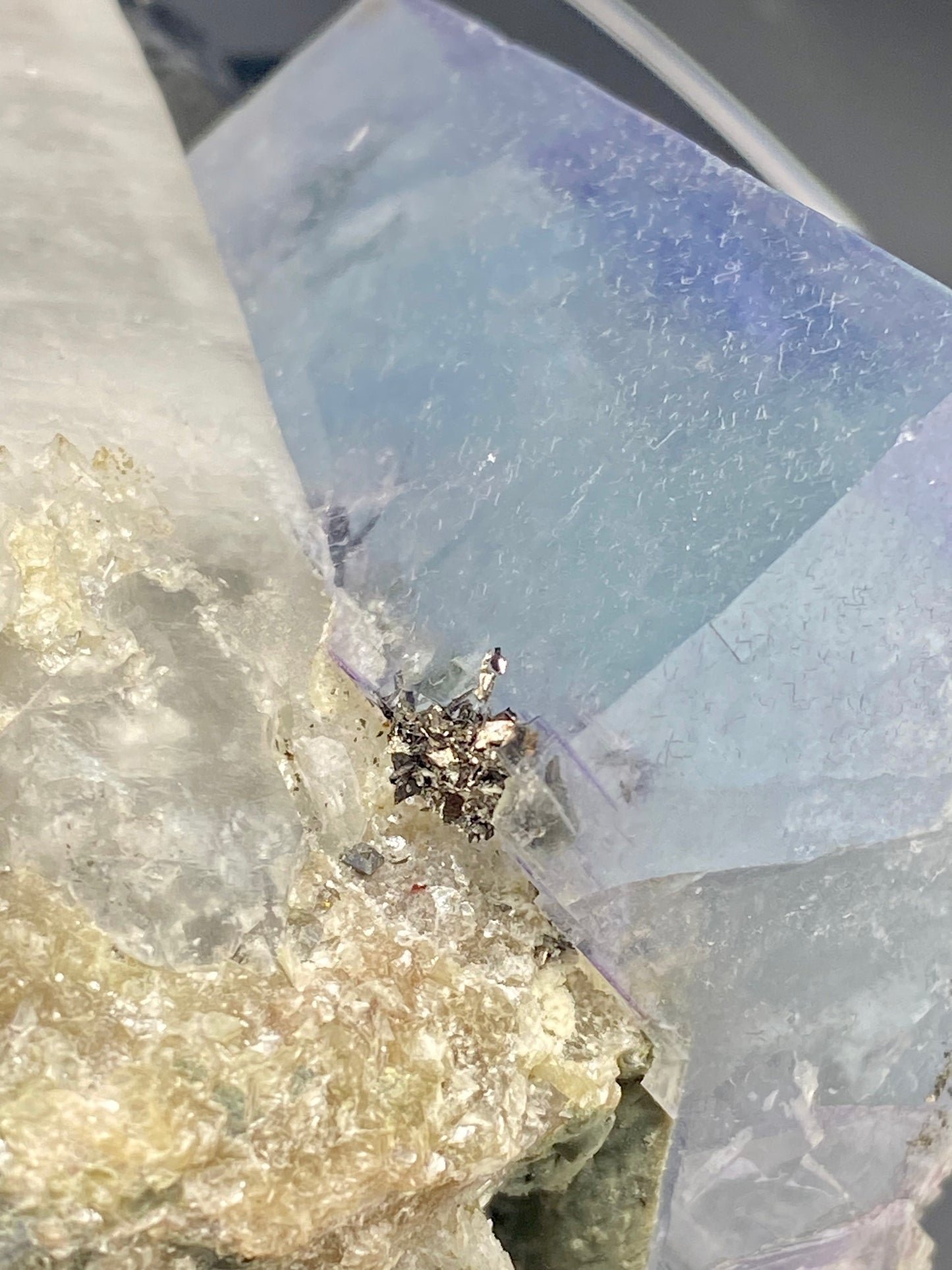 Large Wolframite, Purple Phantom Fluorite, Aqua Colored Fluorite, Pyrite, and Muscovite on large double Terminated Quartz (SUPER RARE MUSEUM/COLLECTOR QUALITY!)