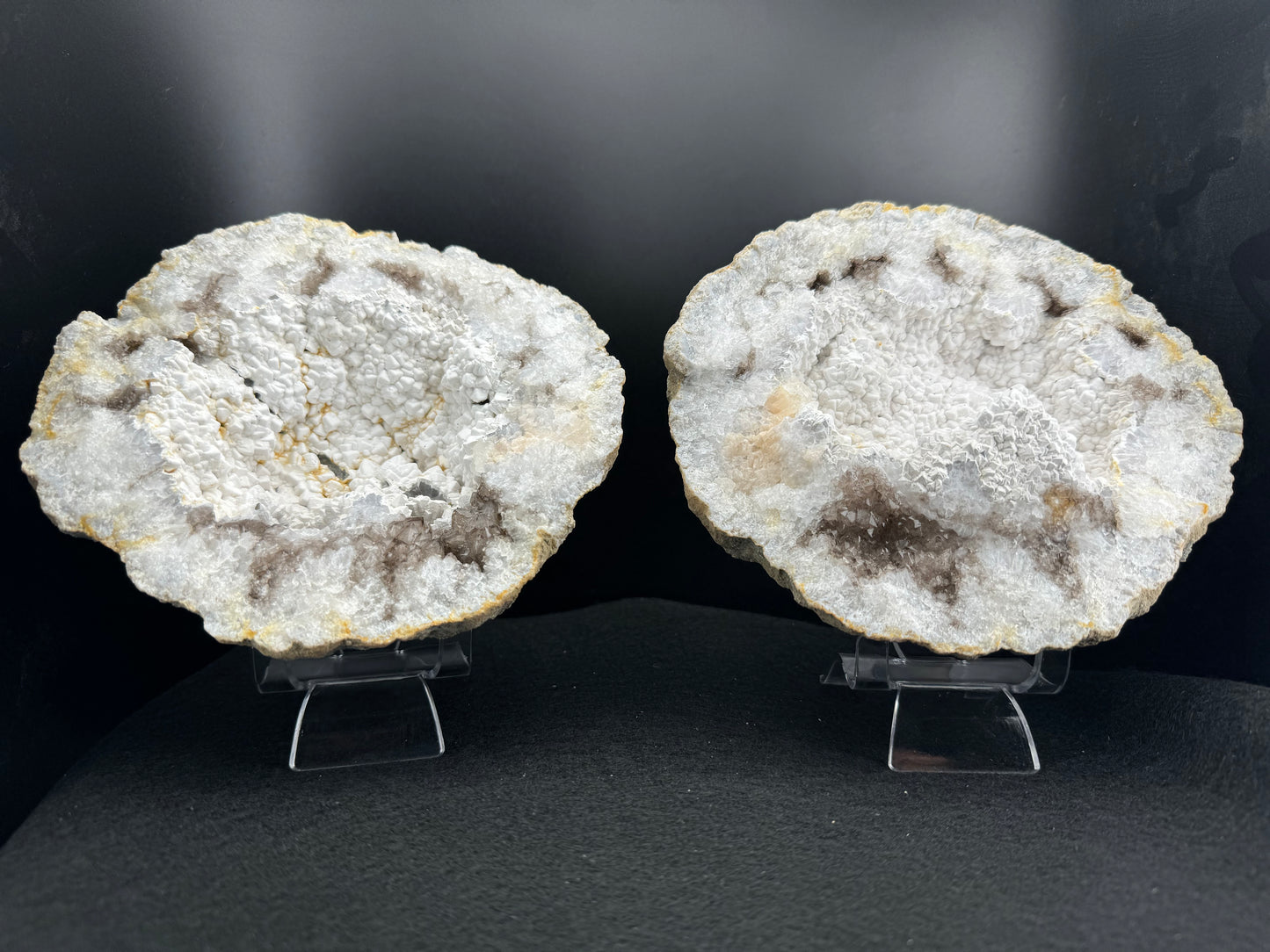 White Chalcedony Keokuk Geode with Dark Smoky Quartz. (Restored)
