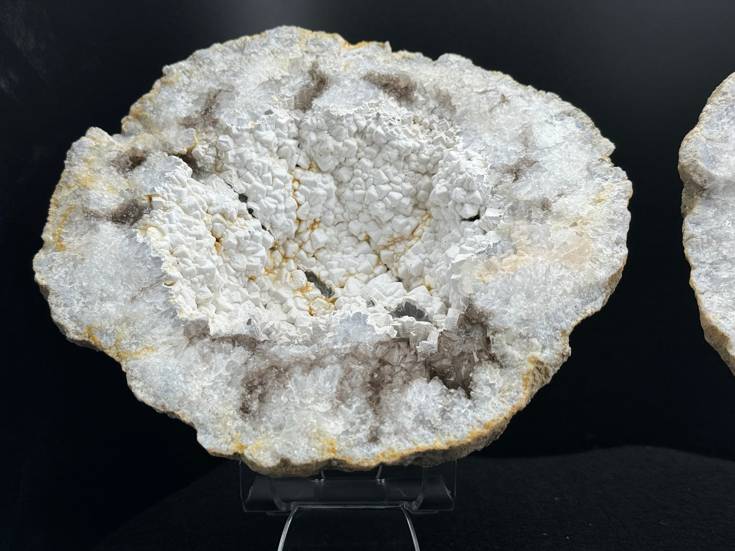 White Chalcedony Keokuk Geode with Dark Smoky Quartz. (Restored)