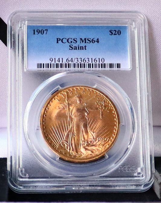 1907 $20 St. Gaudens Gold Double Eagle MS-64 PCGS FIRST YEAR OF ISSUE!
